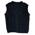 Vintage Hand Knit Black Wool Chunky Knit Vest - Medium - Large