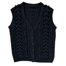 Load image into Gallery viewer, Vintage Hand Knit Black Wool Chunky Knit Vest - Medium - Large
