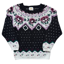 Load image into Gallery viewer, Vintage 1980s Paris Sport Club Black and Floral Knit Sweater | Small-Medium
