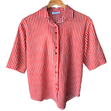 Load image into Gallery viewer, Vintage Red and White Striped Short Sleeve Blouse | Large / Extra-Large
