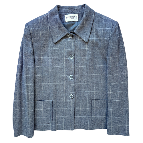 Vintage 1980s-1990s Holt Renfrew Classics Gray Plaid Wool Blazer - Large