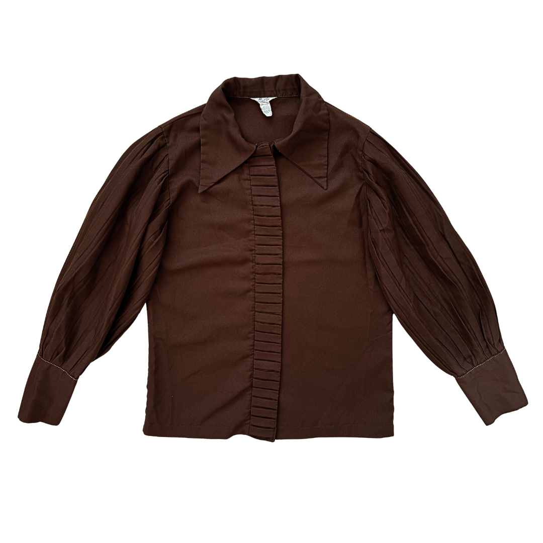 Vintage Ben Rose Montreal Brown Pleated Blouse | Small - Medium