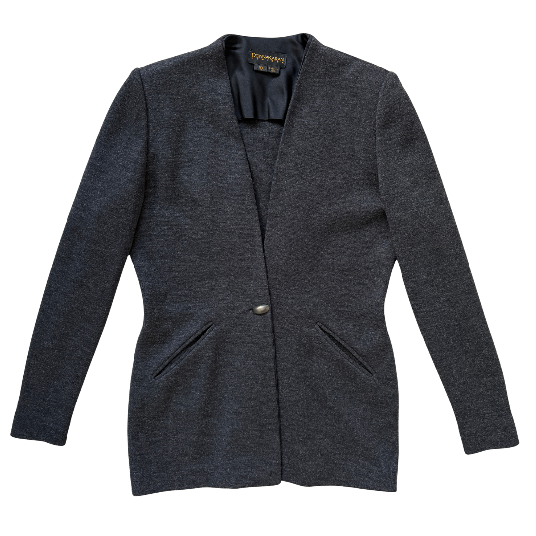 Vintage 80s Donna Karan Dark Grey Marled Wool Blazer | 10 (Medium-Large)