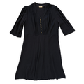Vintage 70s-80s Fit for a Queen Black Midi Dress with Buttons | 2X