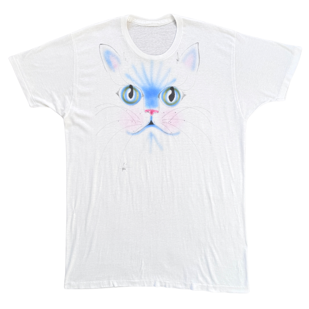 Vintage 1980s-1990s Airbrush Cat Face T-Shirt | Large / Extra-Large