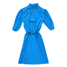 Load image into Gallery viewer, Bright Blue Ruffle Collared Dress with Faux Scarf | Extra-Small
