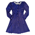 Vintage 80s Royal Purple Velvet Dress with Lace Trim Collar | Extra-Small