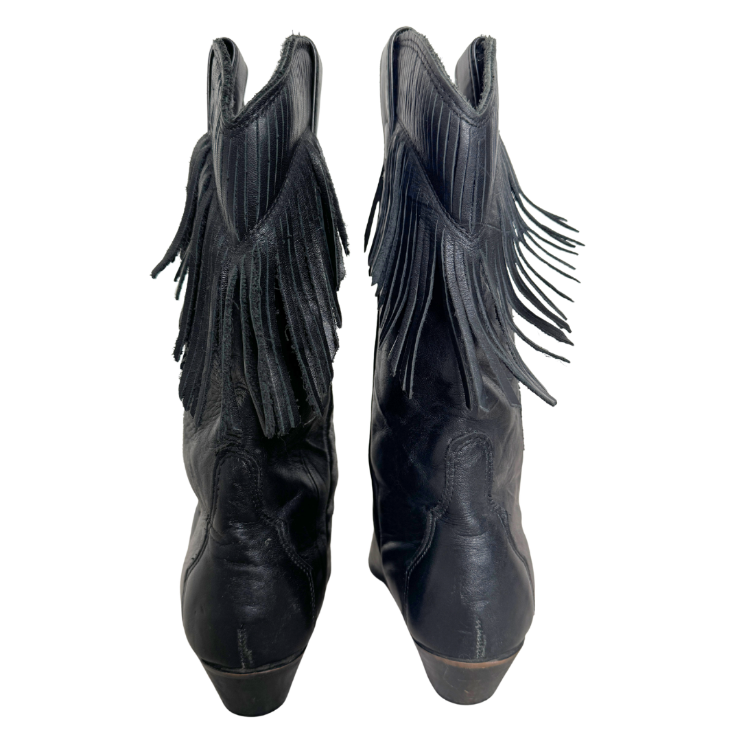 Laredo Black Leather Fringe Boots | 8