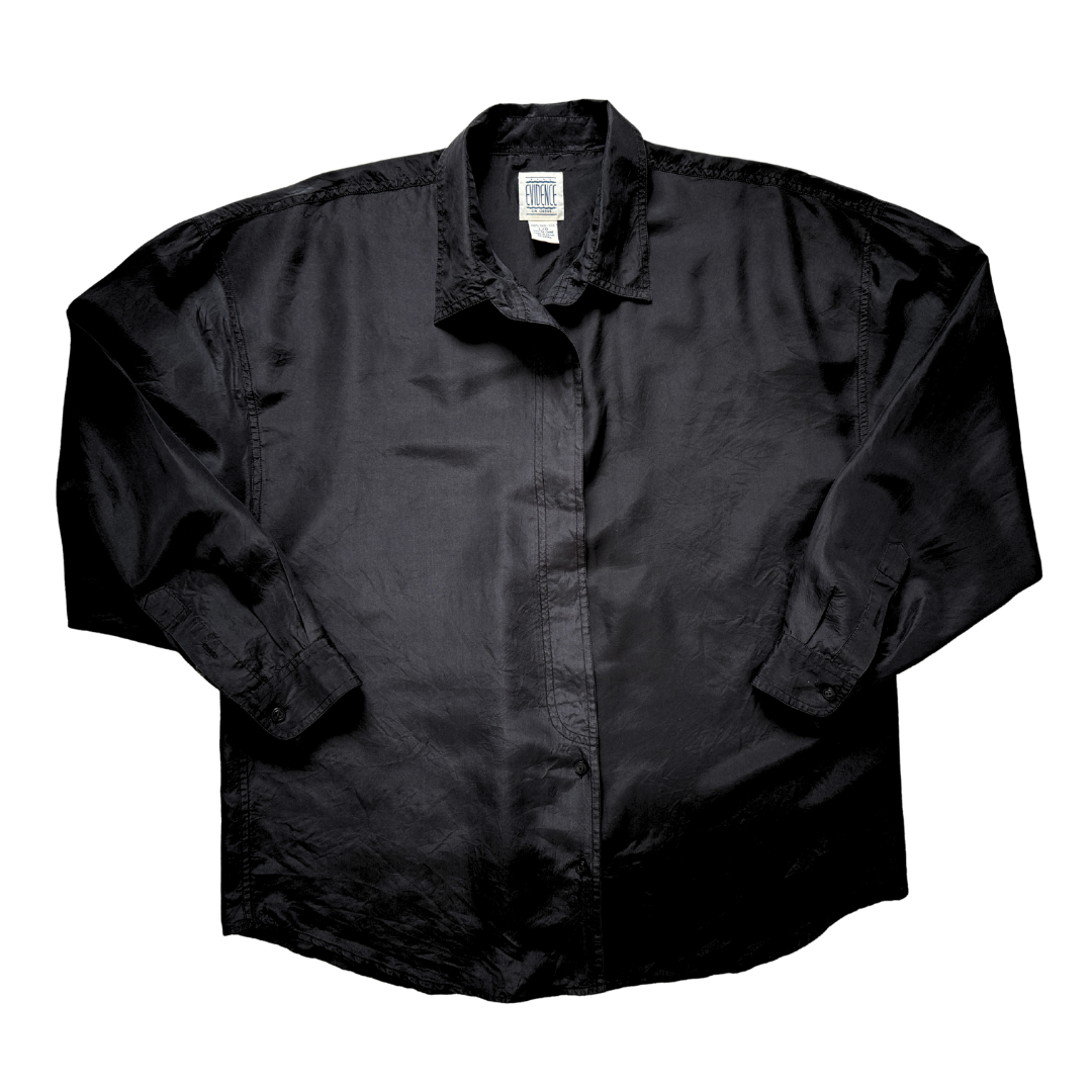 Vintage 80s Evidence Black Silk Blouse | Large