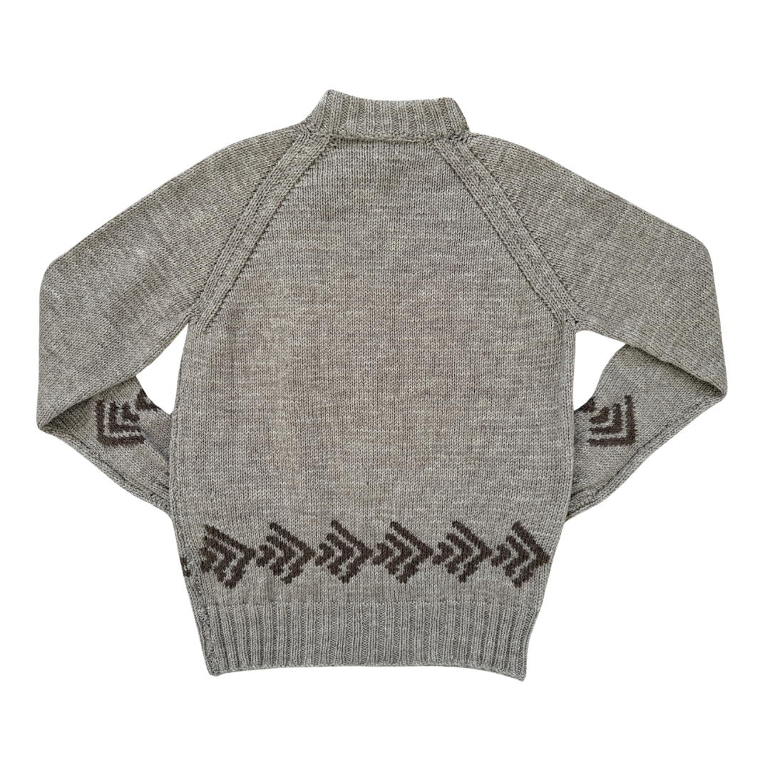 Beige and Brown Geometric Knit Zippered Sweater | Small - Medium