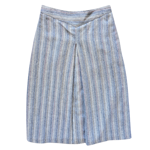 Vintage 1970s Brian David Grey Striped Textile Midi Skirt - Small