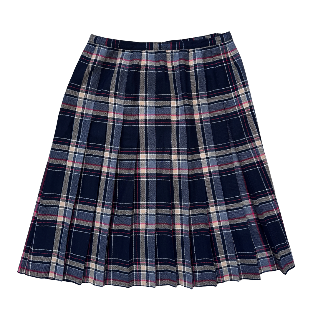 Aljean Black and Red Pleated Plaid Kilt Wrap Style Skirt | Large