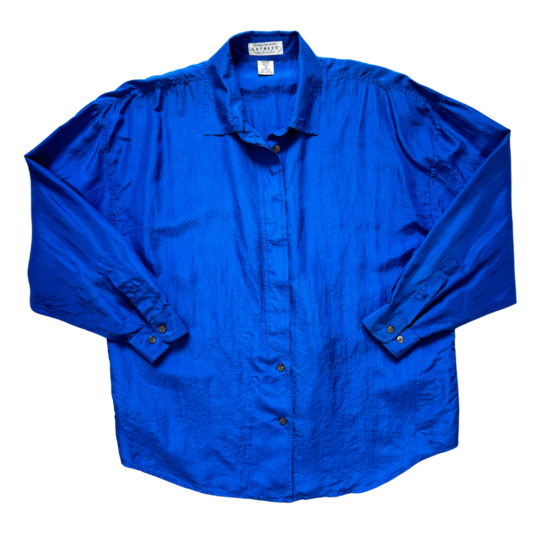 Vintage 80s Compagnie International Express Royal Blue Silk Blouse | Medium - Large