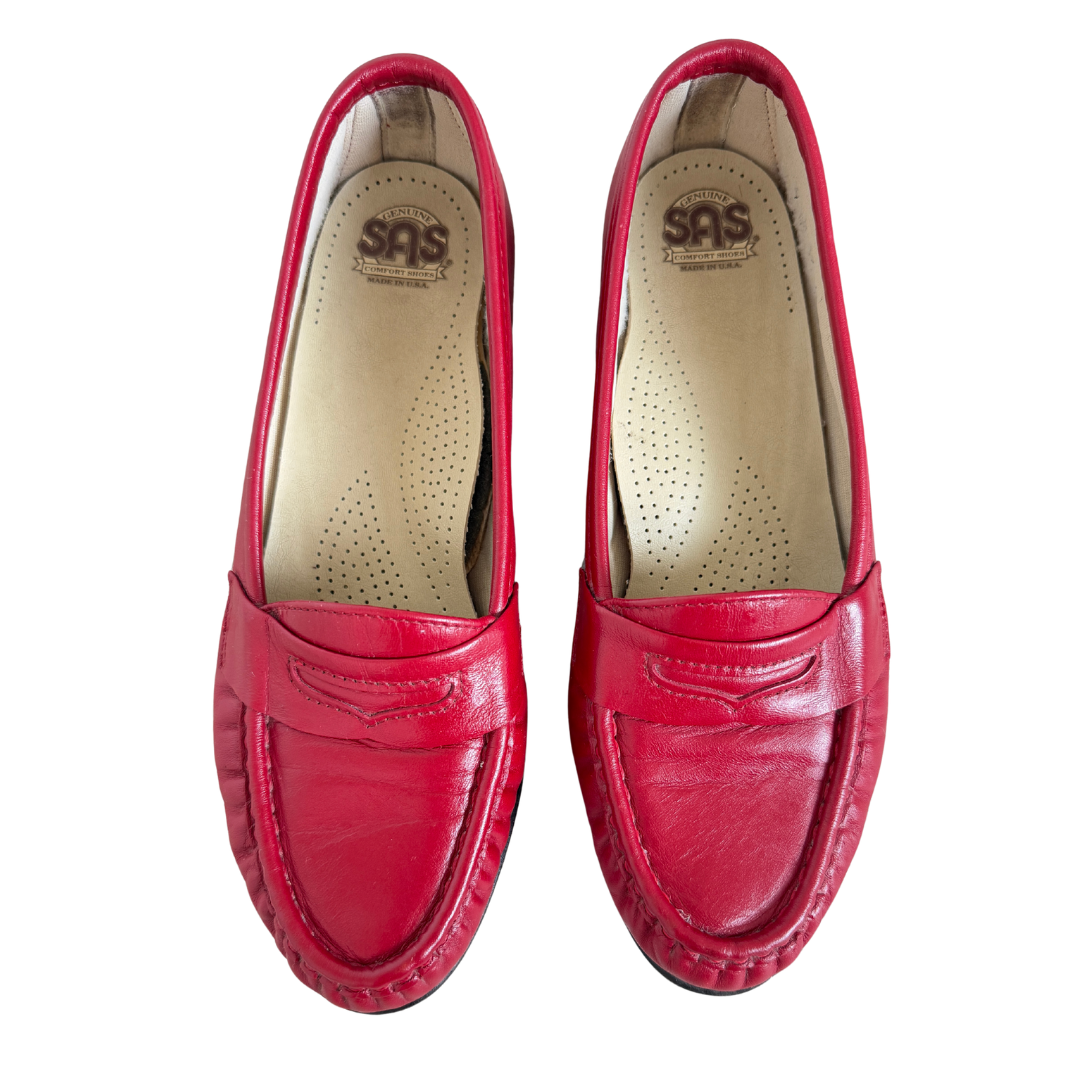 SAS Genuine Comfort Red Leather Loafers | 6