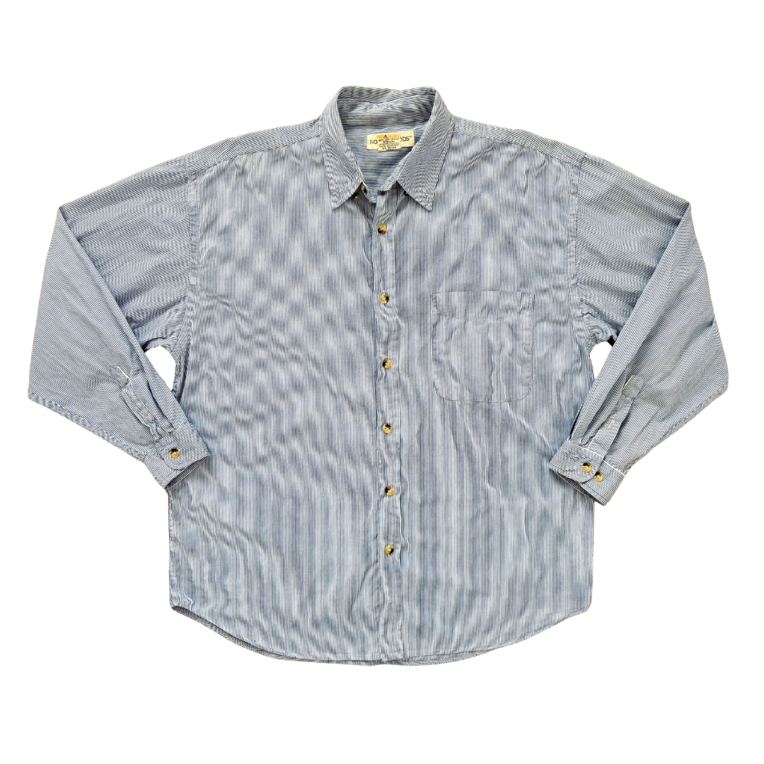 Vintage 80s-90s Men's Northwoods Blue and White Striped Cotton Oxford Shirt | Large