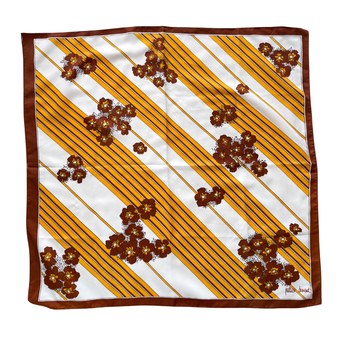 Vintage Patricia Dumont Yellow and Brown Floral Square Scarf