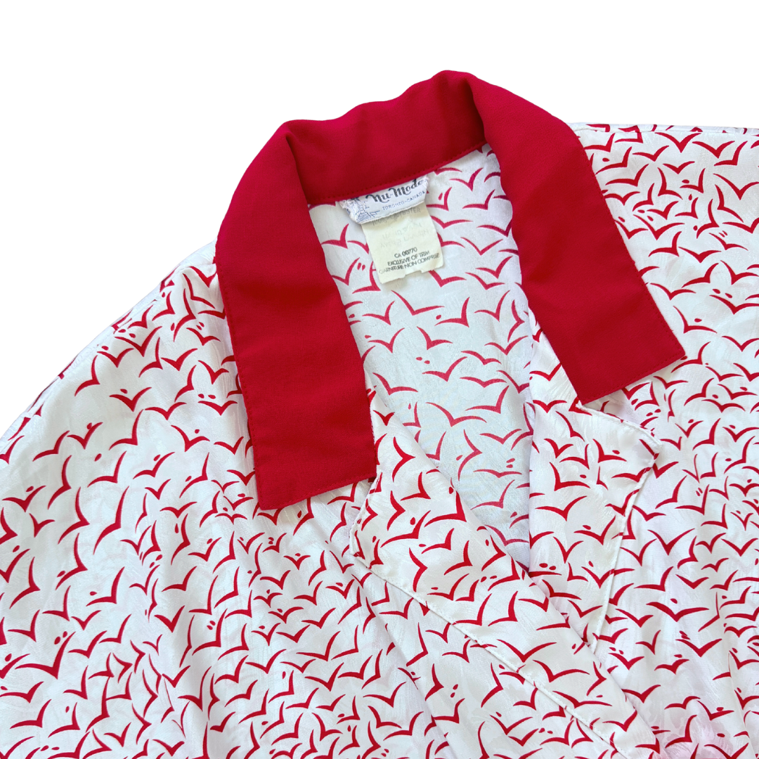 Nu-Mode Red and White Geometric Collared Dress | Medium