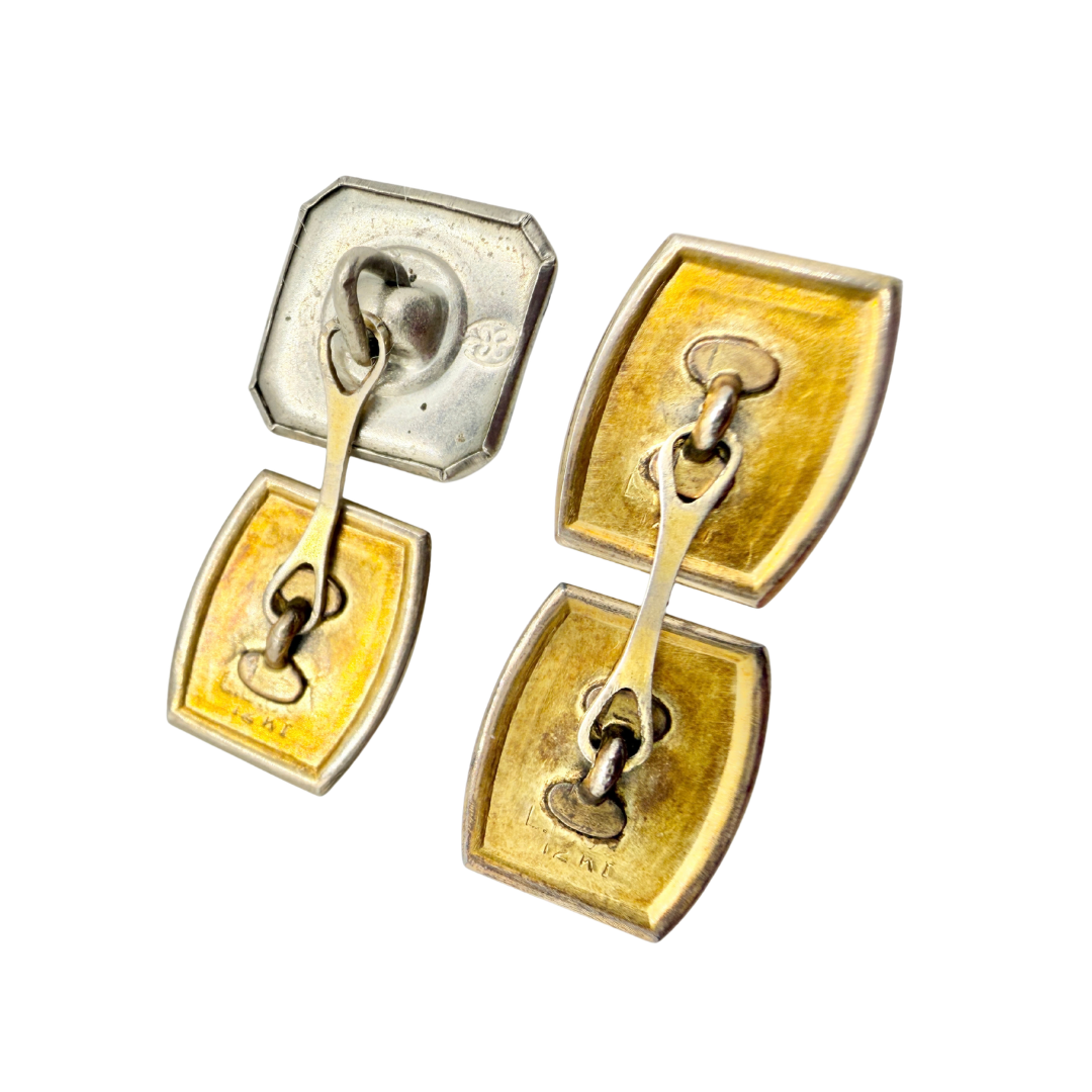 Antique 20s Parks Bros. and Rogers Gold and Sterling Silver Cuff Links with Mother of Pearl