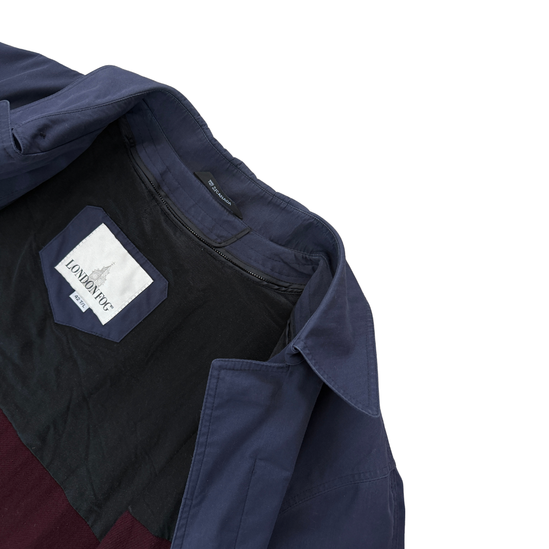 Men's Navy London Fog Double Breasted Trench Coat | Extra-Large (42 Tall)