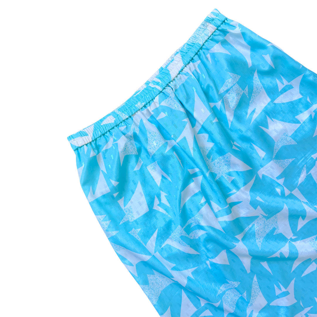 Cam Rose Fashions Bright Blue Satin Geometric Print Maxi Skirt | Medium - Large