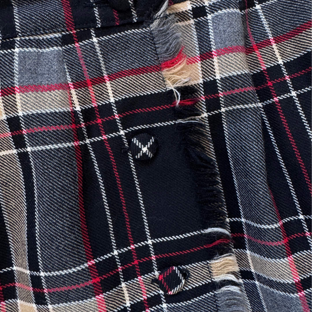 Aljean Black and Red Pleated Plaid Kilt Wrap Style Skirt | Large