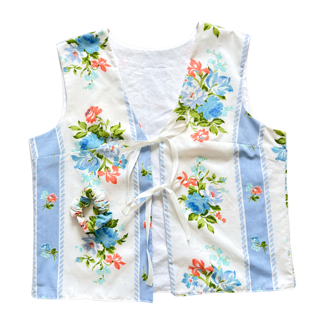 Recycled Blue and White Floral Vest | Extra-Large
