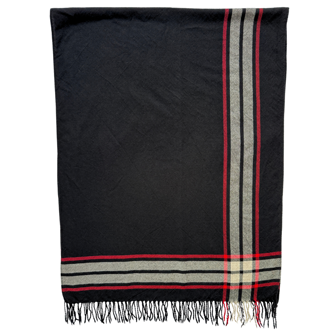 Studio Jax Black, Red and Cream Plaid Wool Fringe Scarf