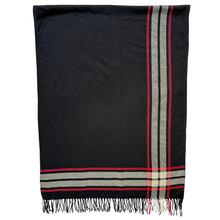 Load image into Gallery viewer, Studio Jax Black, Red and Cream Plaid Wool Fringe Scarf
