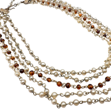 Load image into Gallery viewer, Faux Pearl and Tiger&#39;s Eye Layered Rosary Chain Necklace
