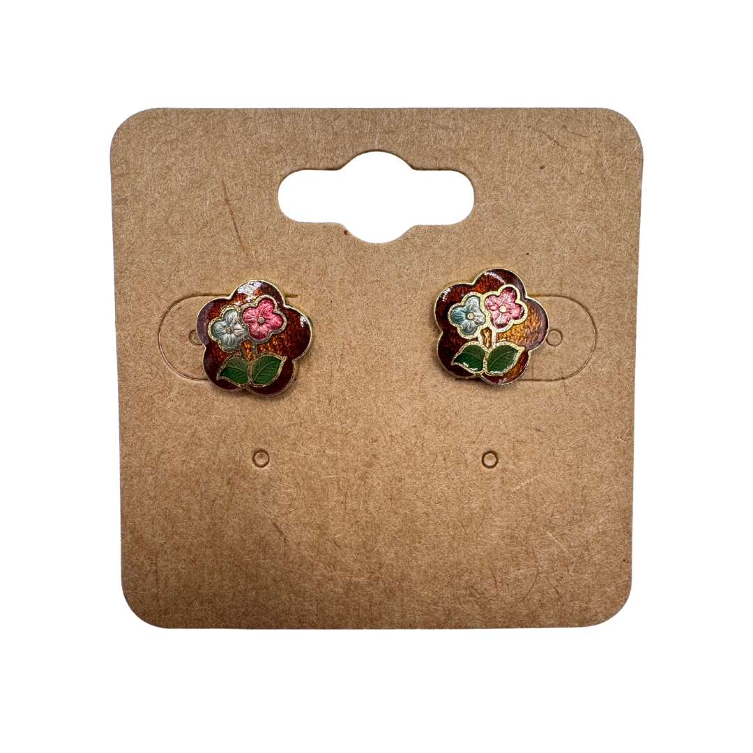 Cloisonne Floral Stud Earrings