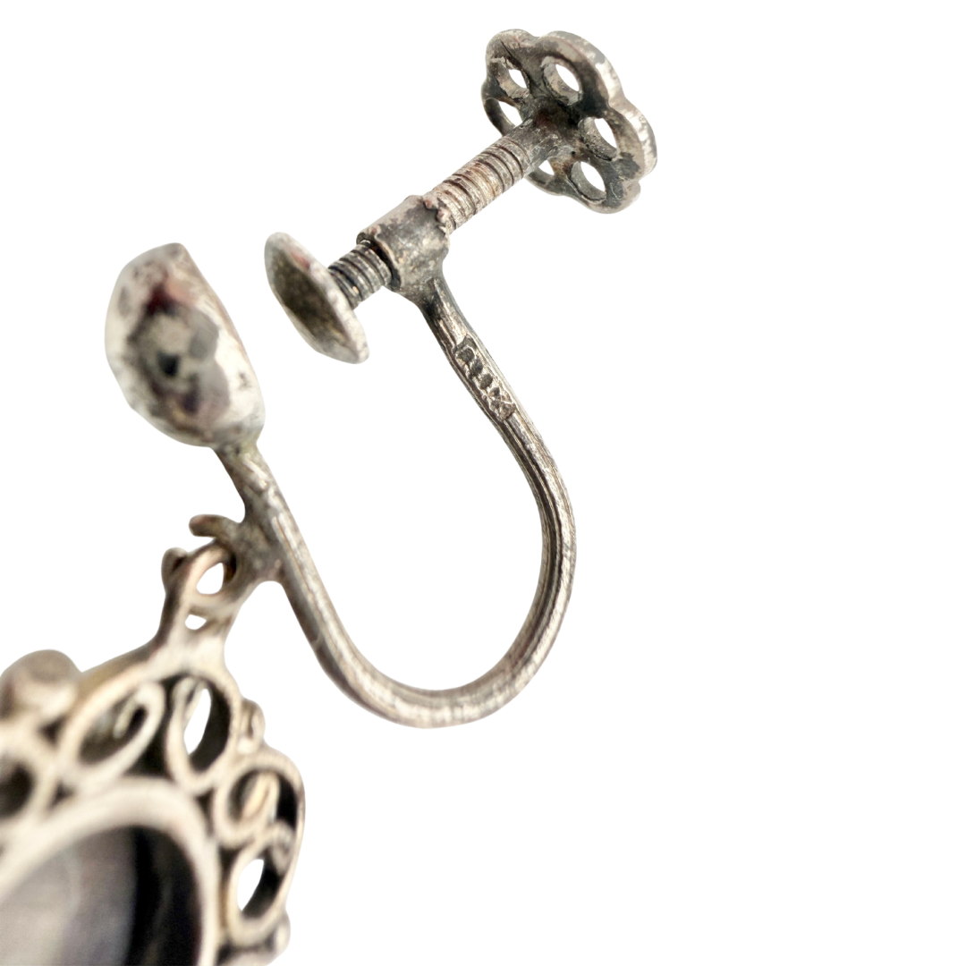 60s Sterling Silver Cameo Screw-Back Earrings