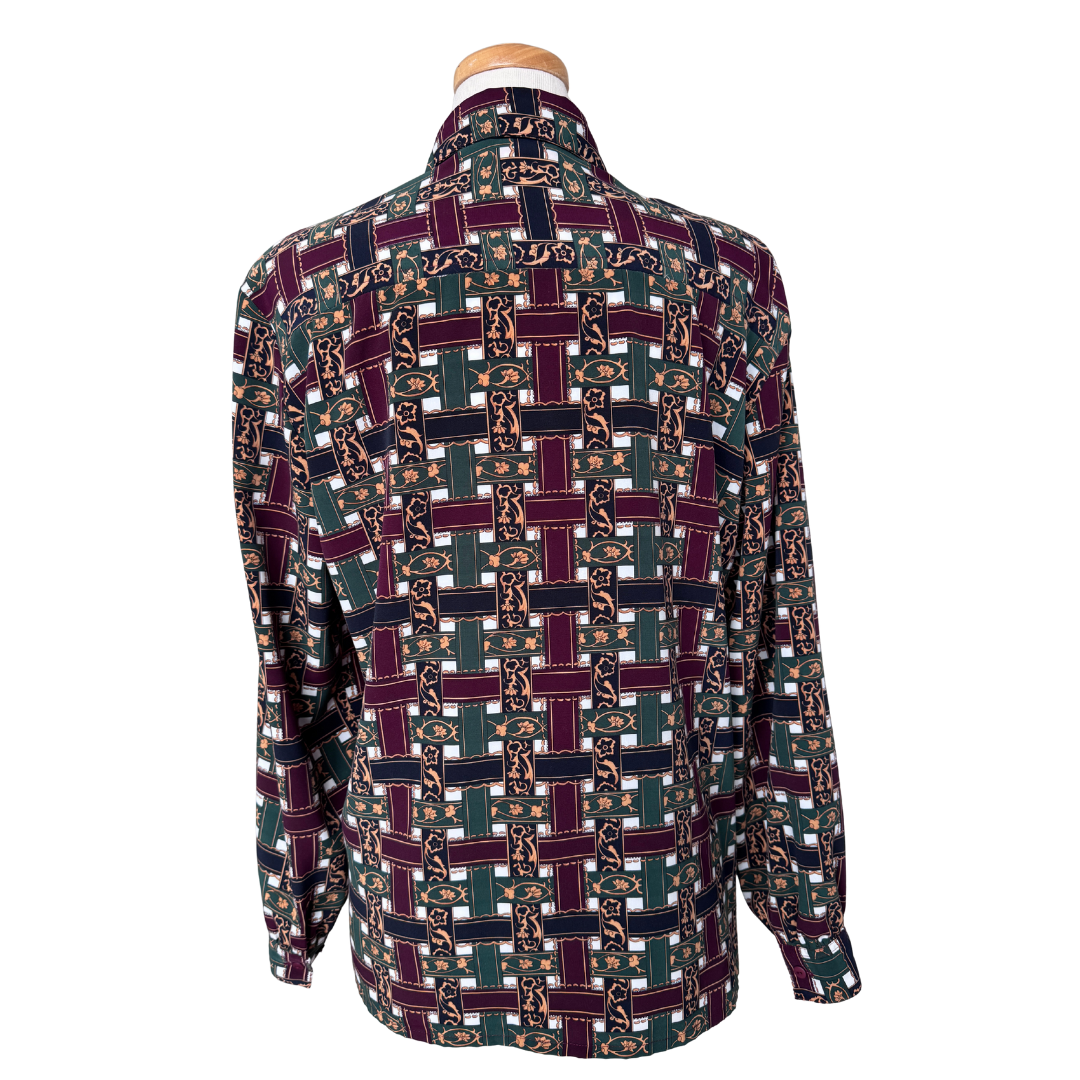 Alia Burgundy Green and Navy Graphic Blouse | Large