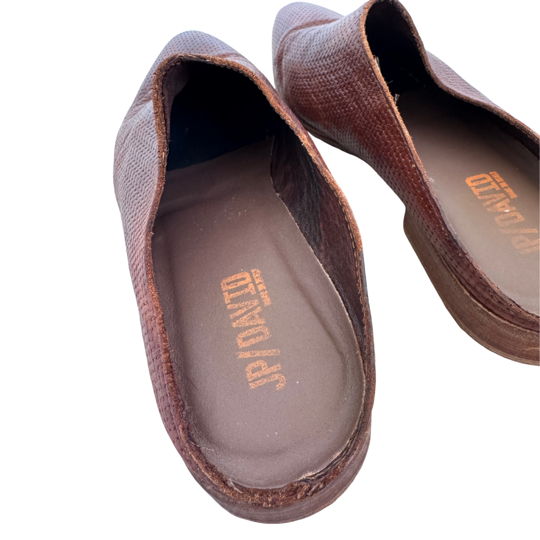 JP/David Brown Leather Pointed Toe Slip on Mules | 38 (Women's size 8)