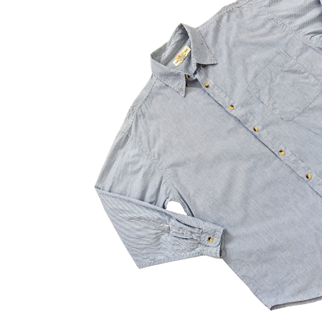 Men's Northwoods Blue and White Striped Cotton Oxford Shirt | Large