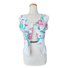 Load image into Gallery viewer, Recycled Vintage White Towel Vest with Pink Floral Print | Medium-Large
