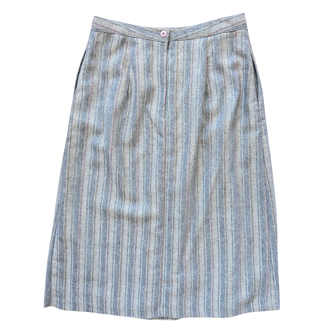 Brian David Grey Striped Textile Midi Skirt | Small
