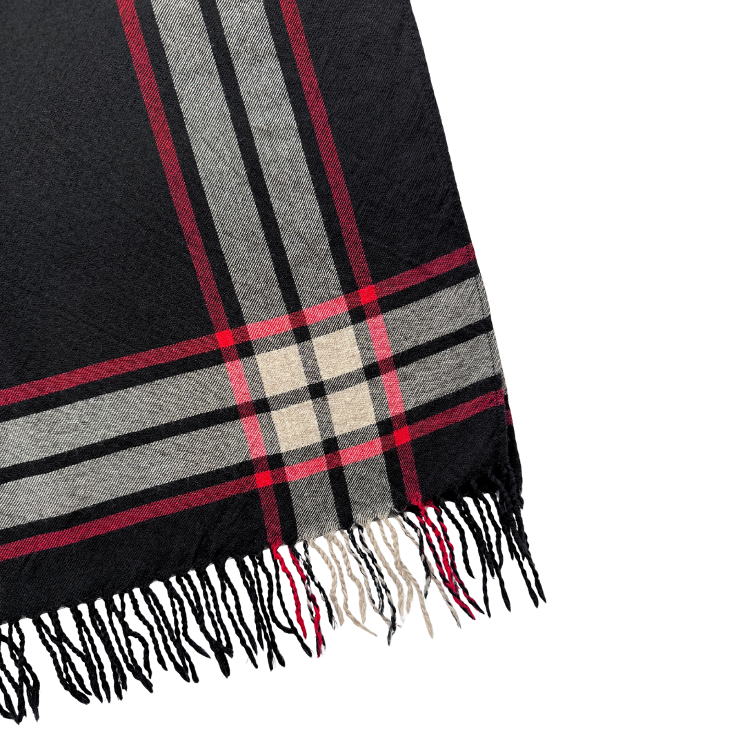 Studio Jax Black, Red and Cream Plaid Wool Fringe Scarf