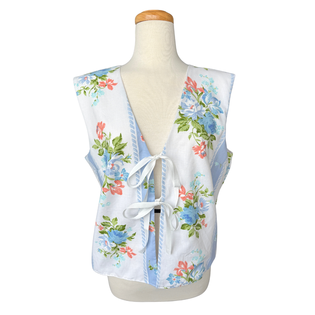 Recycled Blue and White Floral Vest | Extra-Large