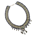 Vintage Black Green and Yellow Beaded Fringe Statement Necklace
