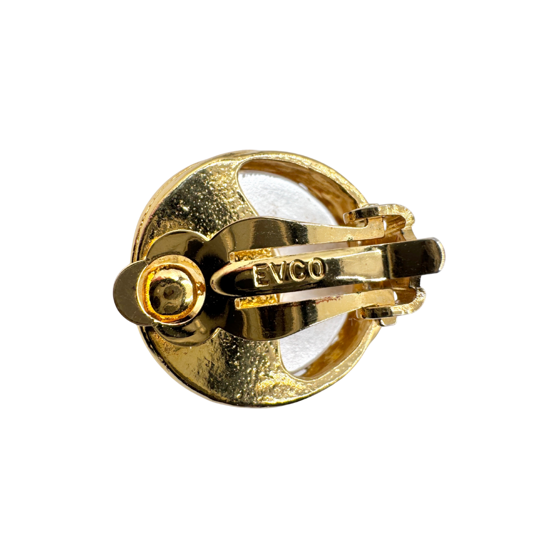 EVCO Faux Pearl Gold Tone Cabochon Earrings