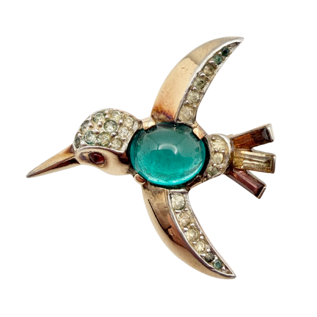 Vintage 1940s Crown Trifari "Jelly Belly" Hummingbird Brooch