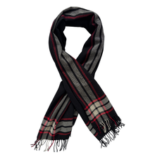 Load image into Gallery viewer, Vintage Studio Jax Black, Red and Cream Plaid Wool Fringe Scarf
