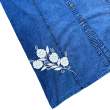 Load image into Gallery viewer, Jazzino Dark Denim Skirt with Pearl Floral Applique | Medium-Large
