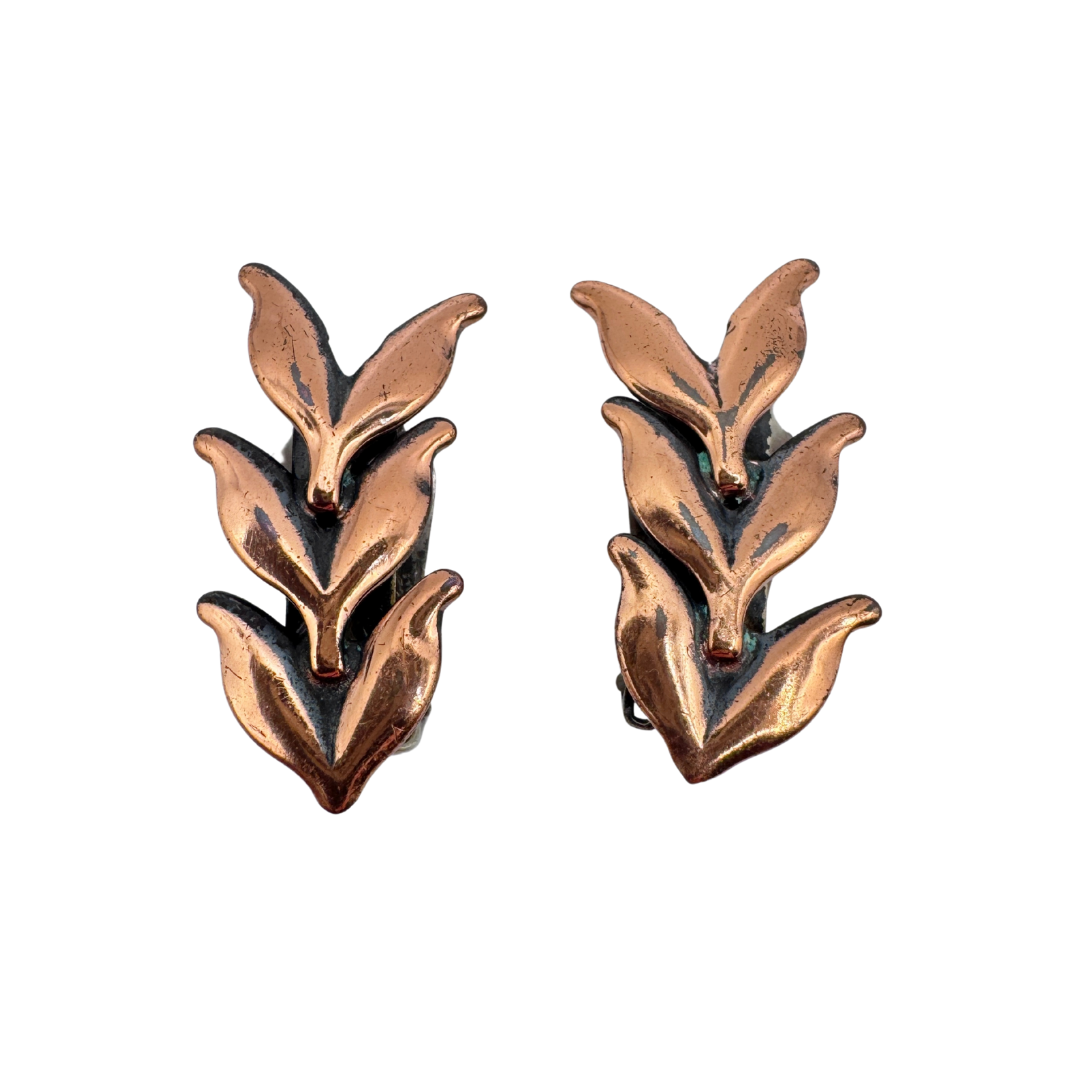 Vintage Signed Renoir Copper Leaf Clip-on Earrings