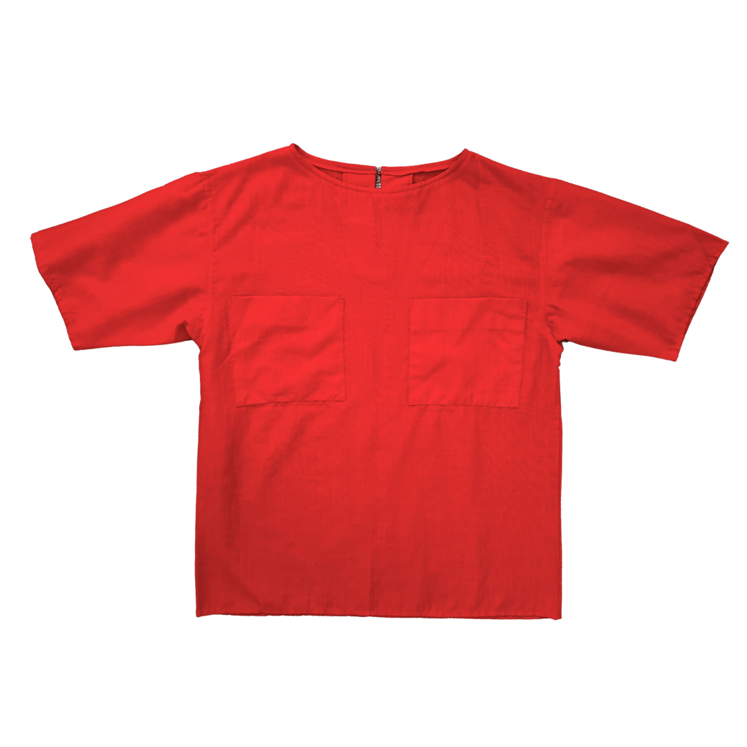 Vintage 80s Red Cotton T-shirt with Pockets | Medium