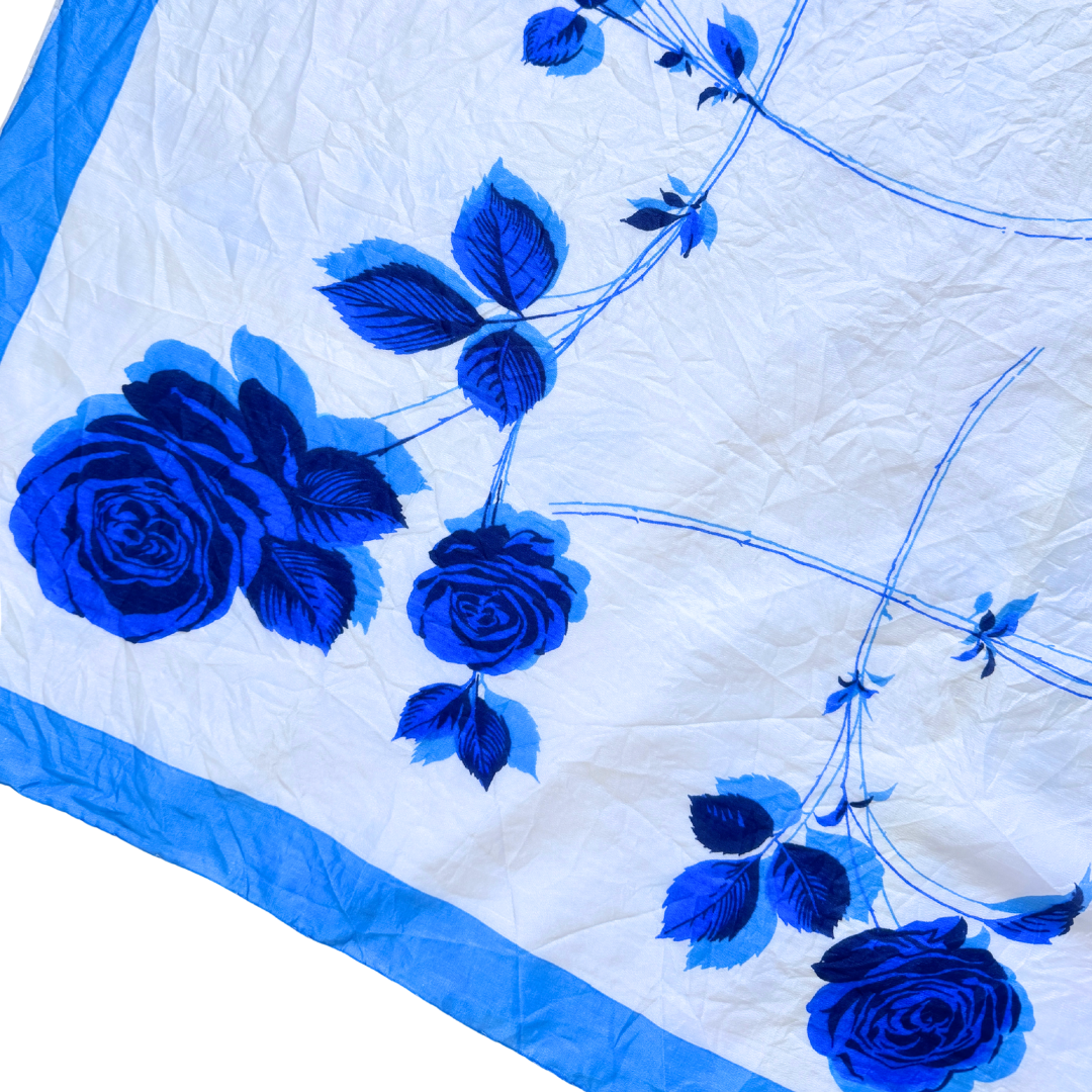 Lee Fashions Blue and White Rose Square Scarf