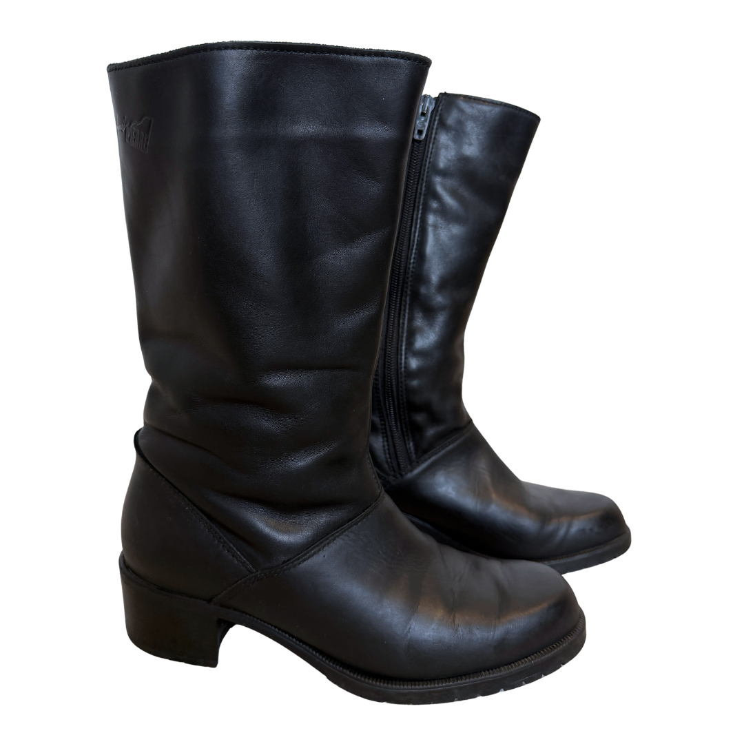 Vintage 90s-Y2K Henri Pierre Square Heel Black Leather Boots | 6 1/2-7