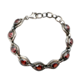 Vintage 70s Sterling Silver Bracelet with Garnet Marquise Stones 
