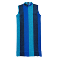 Vintage 70s Miss Casual London Blue and Black Metallic Striped Knit Dress | Small - Medium