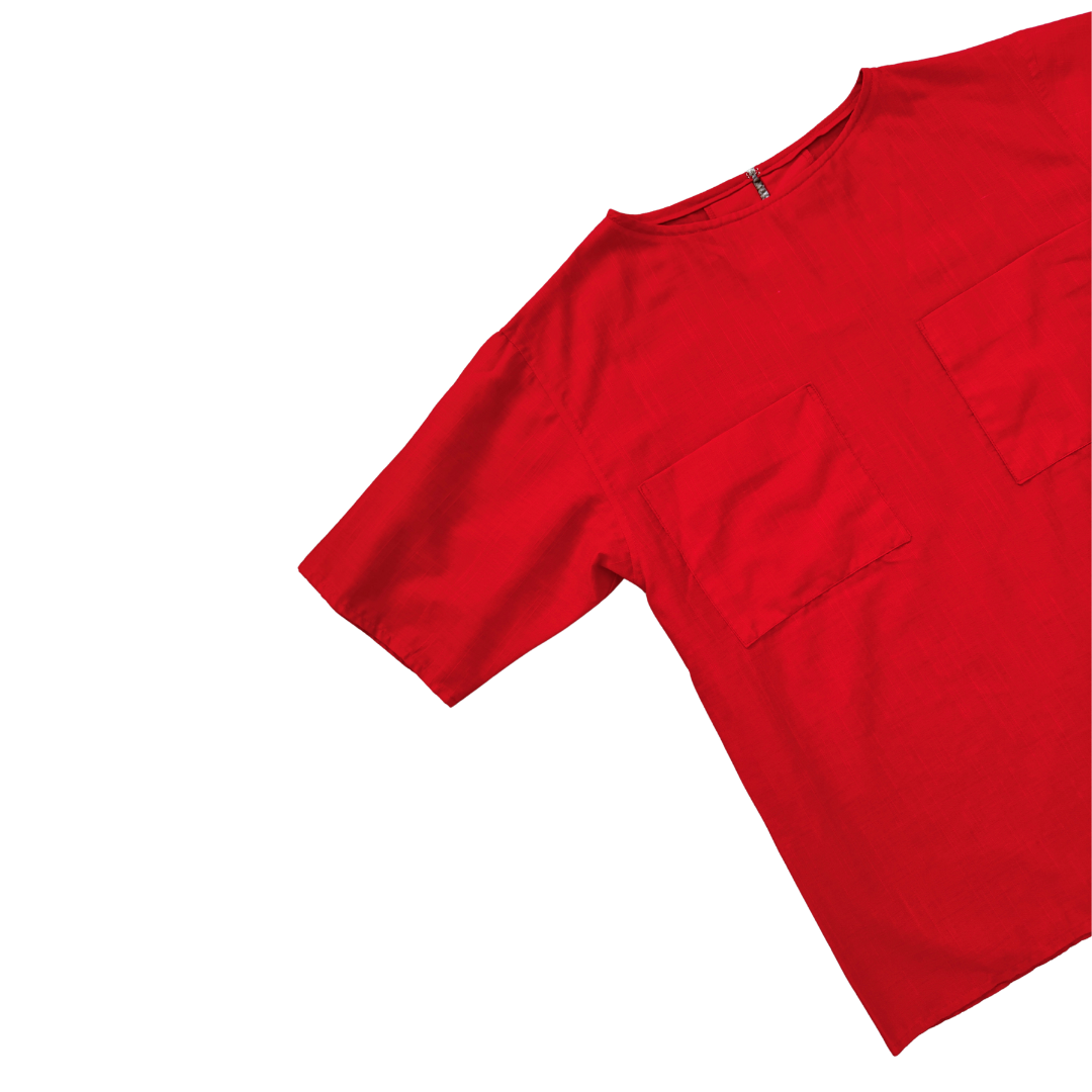 Red Cotton T-shirt with Pockets | Medium
